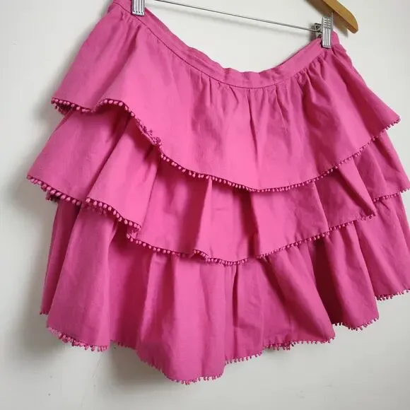 Showpo Women's Tiered Ruffle Skirt Sz 12 Layered Casual Mini Pink Cotton Stretch - Picture 4 of 15